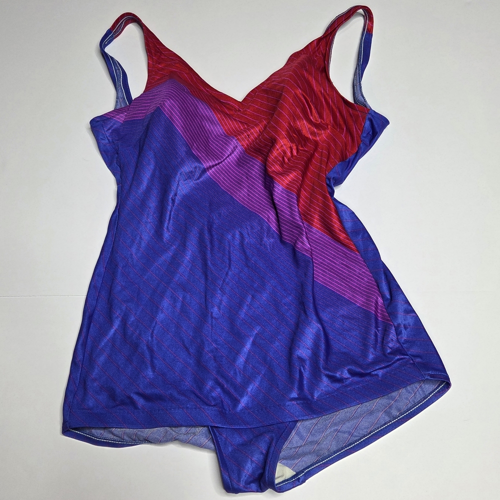 Vintage Jantzen One Piece Bathing Suit Swim Size 16 Blue Retro Sexy Made In USA